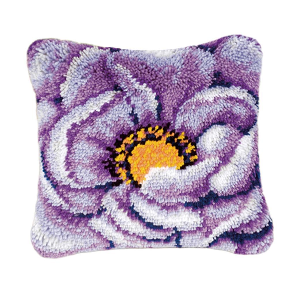 2 Set Flower Latch Hook Kit with Basic Tools Pillow Cover Embroidery Kit