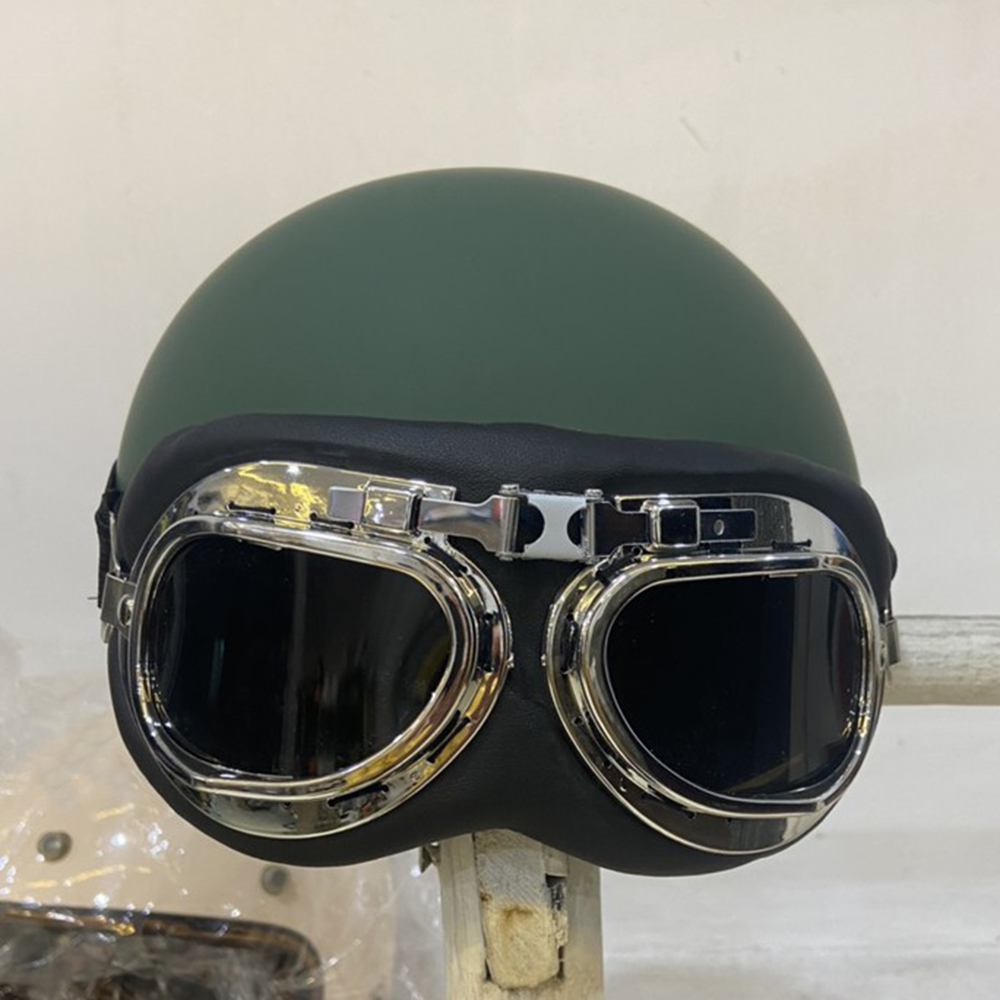 Mũ bảo hiểm nửa đầu SRT Vô Diện màu xanh rêu, có kèm kính, hàng chính hãng chất lượng cao