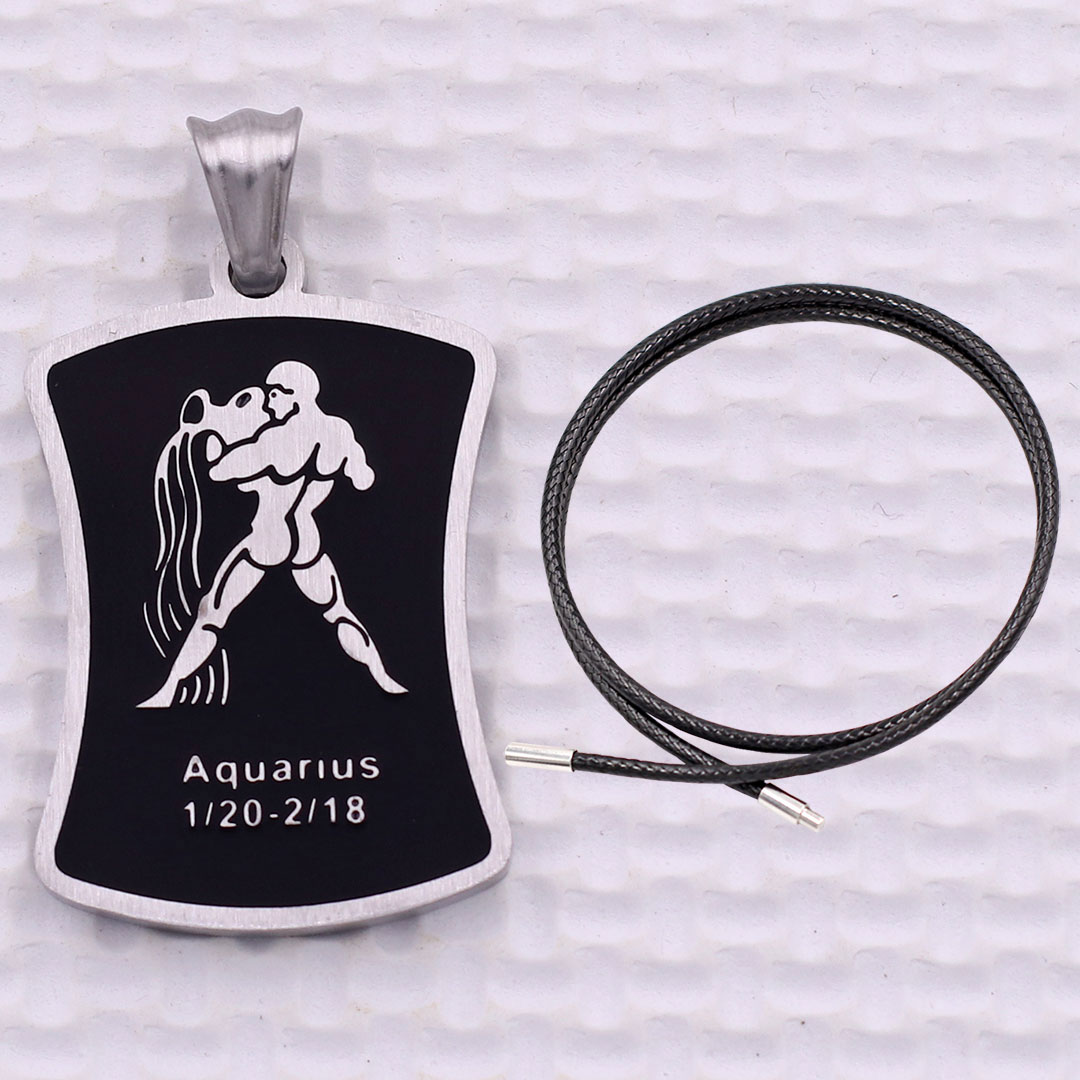 Mặt dây chuyền cung Bảo Bình - Aquarius inox trắng kèm dây cao su đen + móc inox trắng, Cung hoàng đạo