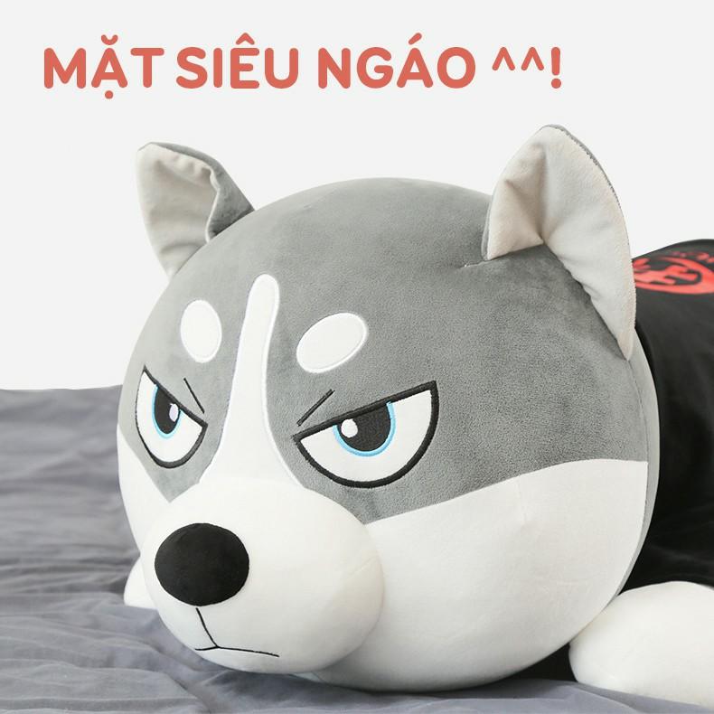 Gấu Bông Chó Husky Mặt Ngáo - Gối Ôm Chó Ngáo Siêu Top Khổng Lồ Size 1m5/1m2/1m/80cm