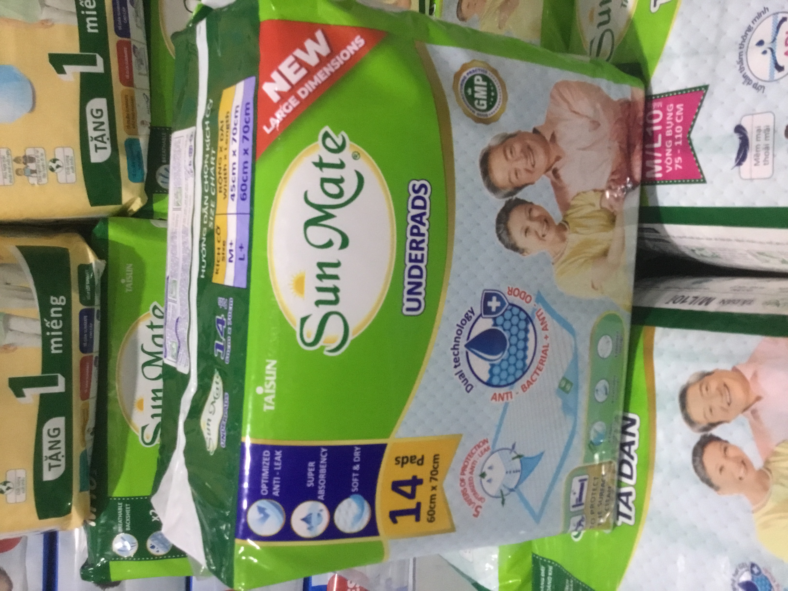 Combo 6 Gói Tấm Lót Sunmate 14 Miếng - Đệm lót người lớn, người già - Date luôn mới