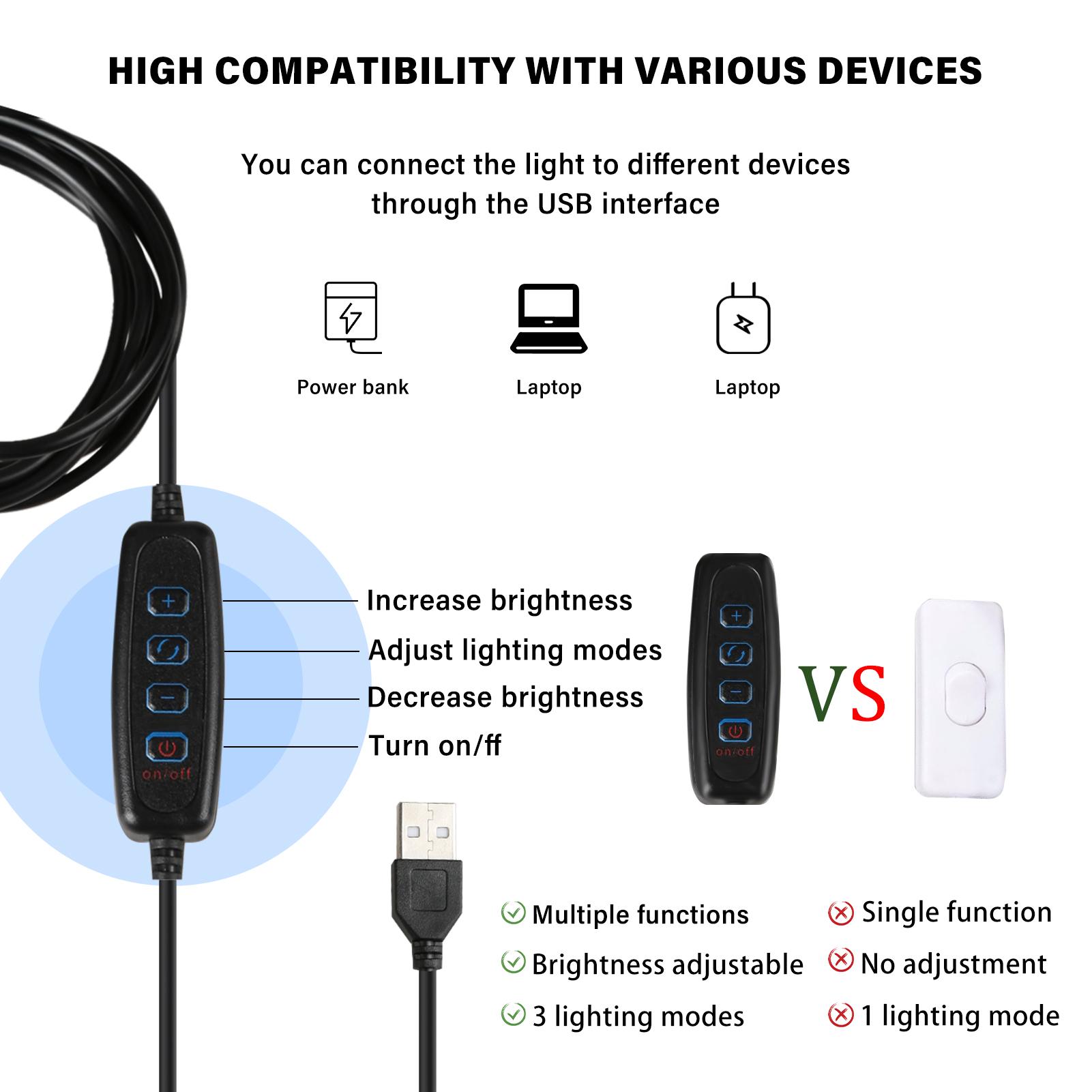 Đèn LED USB ngoài trời Ánh sáng ấm / trắng / trắng ấm có thể điều chỉnh độ sáng có móc treo đi bộ, đi cắm trại