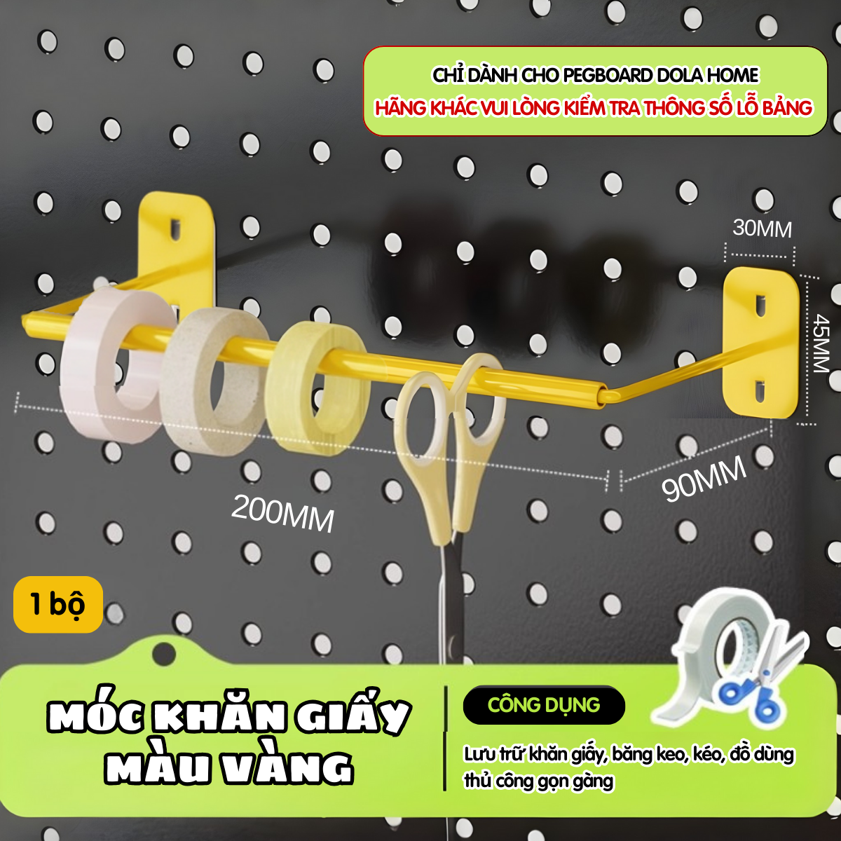 Móc treo kim loại Dola Home để khăn lau, khăn giấy, băng keo phụ kiện bảng Pegboard