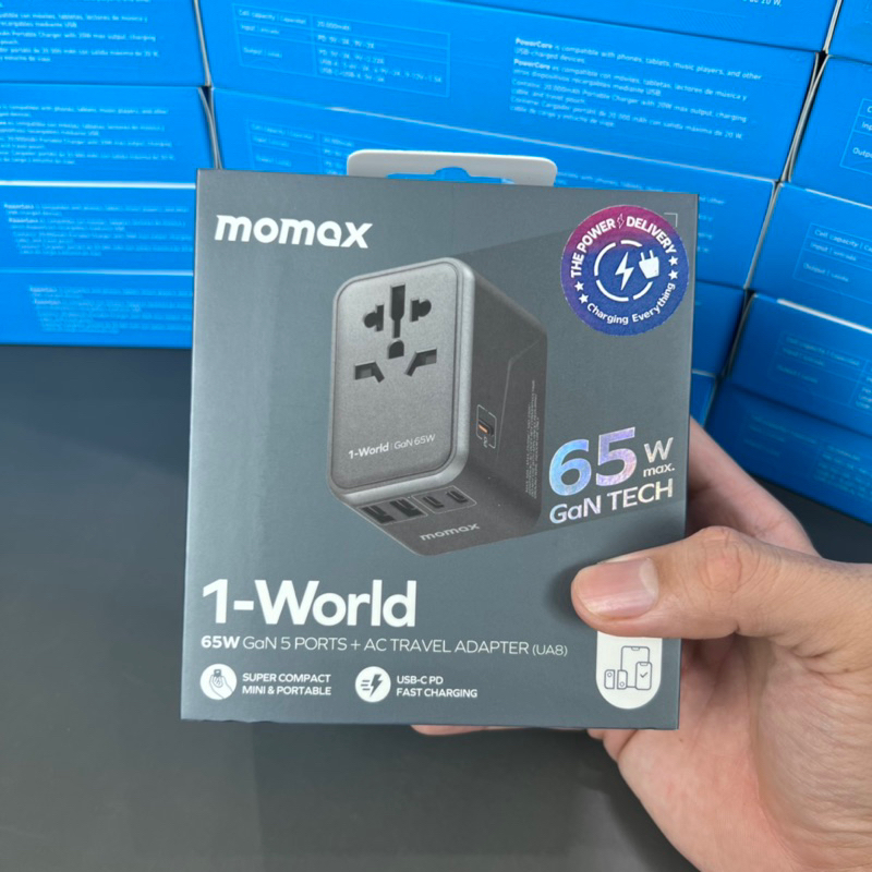 Ổ Cắm Du Lịch Momax UA8 1-World 65W GaN Tiện Lợi, Nhỏ Gọn với nhiều ổ cắm thông dụng nhiều quốc gia AU/US/UK/JP/EU - Hàng chính hãng