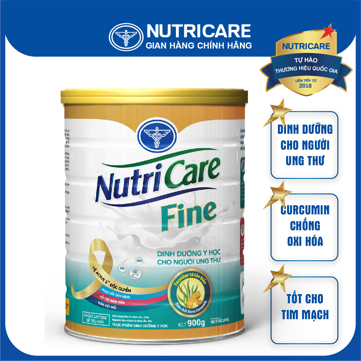 [Tặng 2 lọ yến] Sữa bột Nutricare Fine dinh dưỡng y học dành cho người bị ung thư 900g