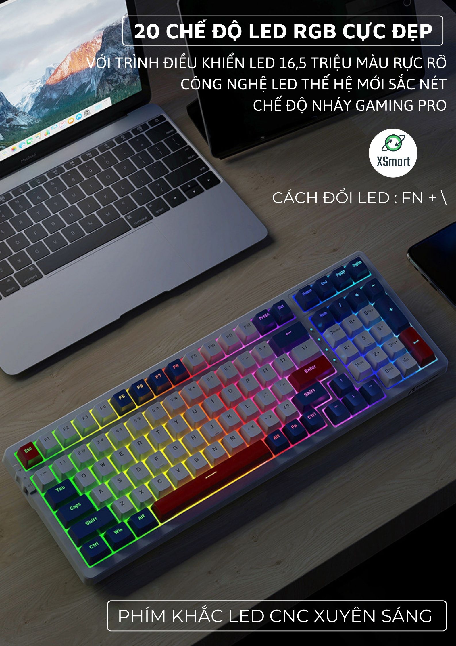 Bàn Phím Cơ Bluetooth Không Dây Full Size K98BT LED RGB VIP Gaming Shark Có HOTSWAP LÓT FOAM- Hàng Chính Hãng