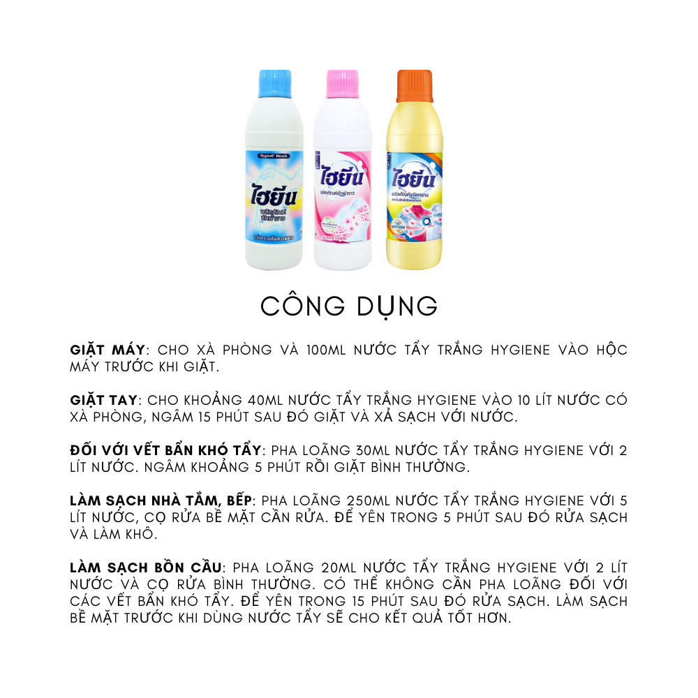 Tẩy trắng mốc quần áo trắng và màu SoNa / HYGIENE 250ml - 280ml