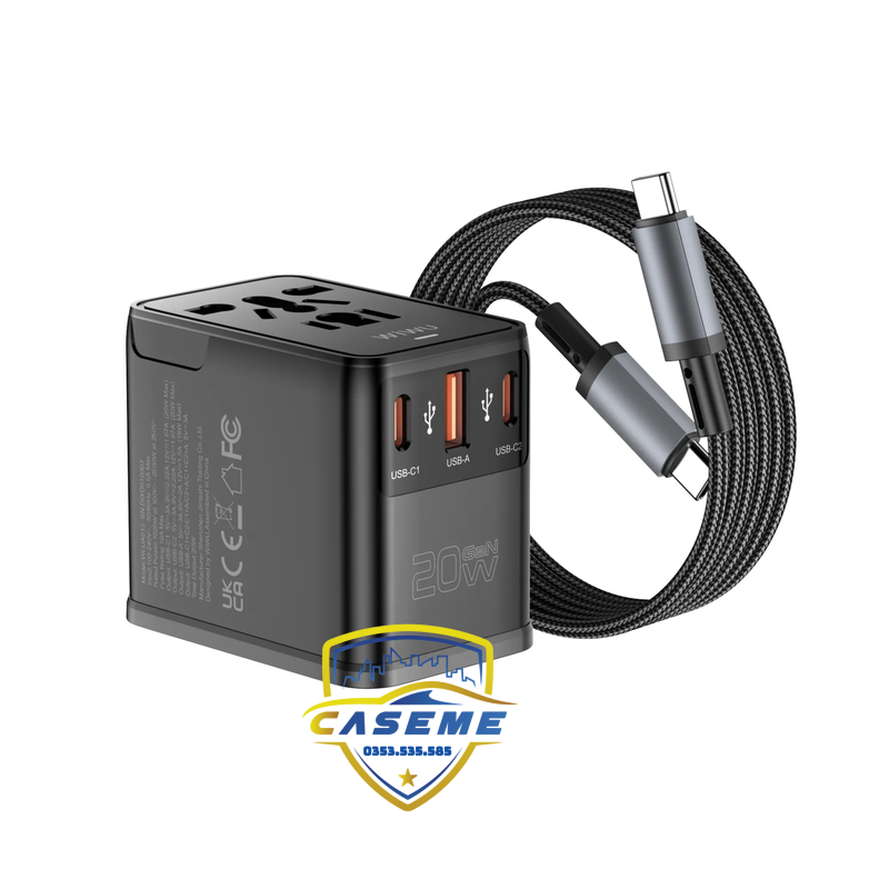 Bộ chuyển đổi nguồn đa năng Wi WU 20W kèm cáp USB C cao cấp - Hàng Chính Hãng