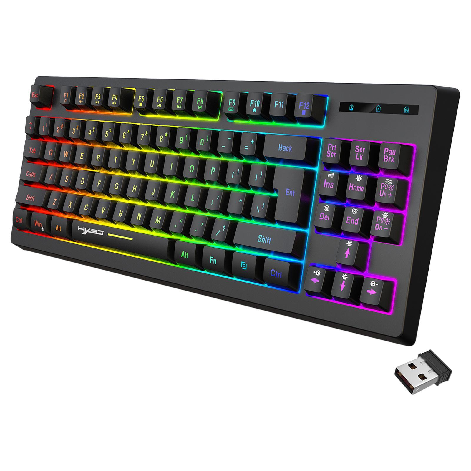 87Keys 2.4G Wireless Mechanical Keyboard, RGB Backlight USB2.0 Receiver Indicator Light L100 Gaming Keyboard, for Office Notebook Home Study