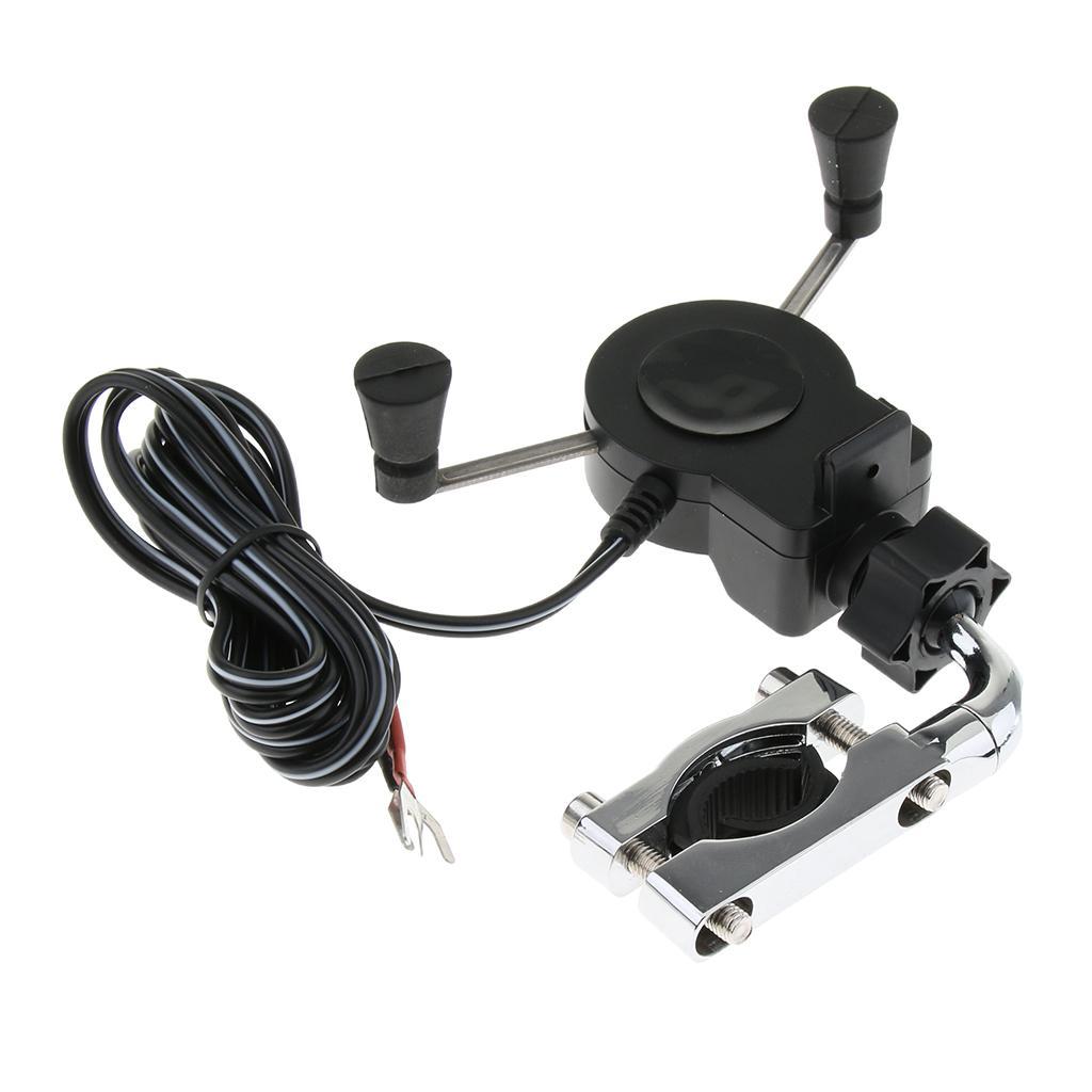 Universal Motorcycle Handlebar Cell Phone Holder Mount with USB Charger