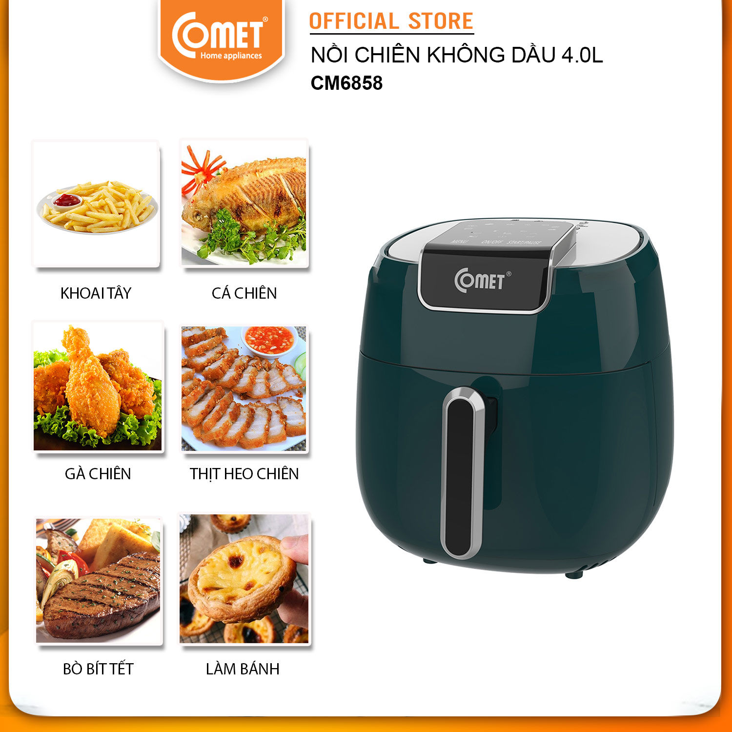 Nồi Chiên Không Dầu Comet CM6858 4.2L - Hàng Chính Hãng