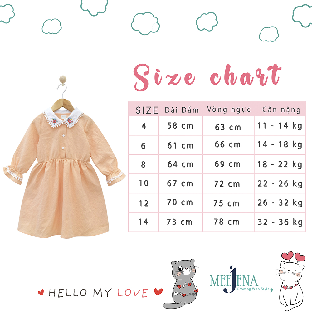 Váy bé gái tay dào từ 11 - 36 kg MEEJENA - 100% COTTON 4C - 1756