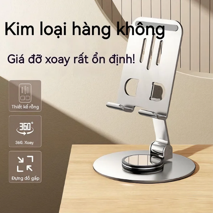 Giá đỡ điện thoại, máy tính bảng S758 hợp kim nhôm sang trọng chắc chắn, có thể gấp gọn, chống trượt xoay 360độ - Hàng chính hãng