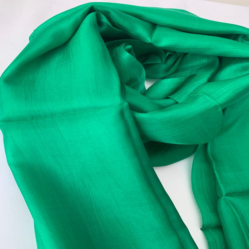 Khăn quàng cổ lụa tơ tằm trơn màu xanh, 100%silk, hàng thủ công chất lượng cao