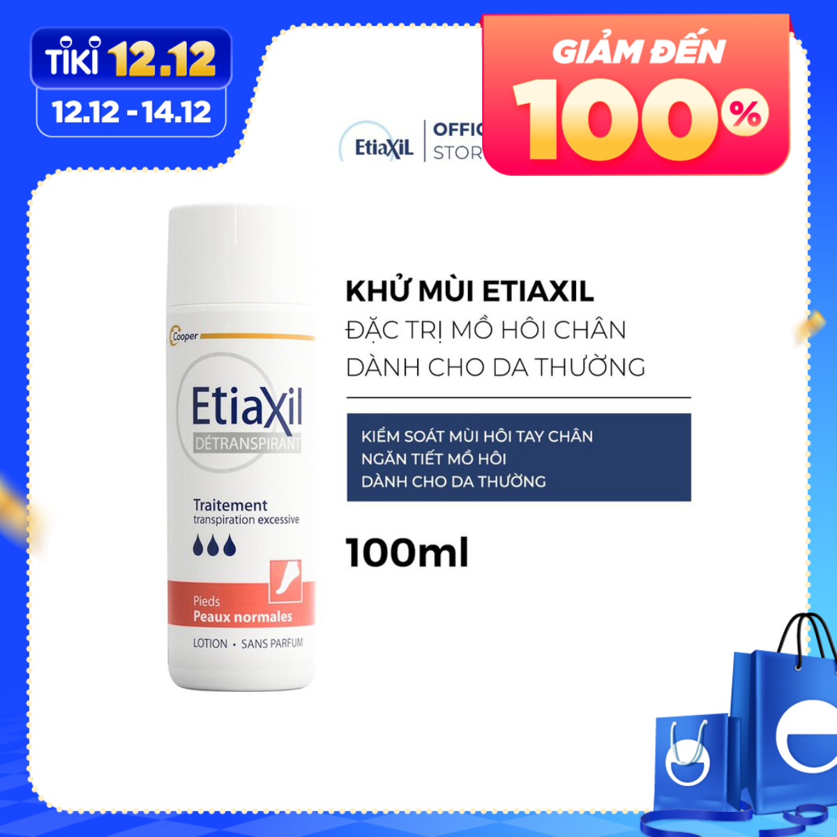 Lăn Khử Mùi Etiaxil Détranspirant Traitement Aisselles Peaux Sensibles 100ml ( Lotion Etiaxil hỗ trợ rị hôi chân)