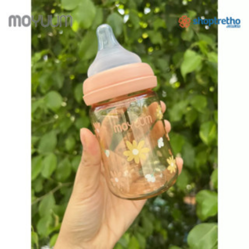 Bình sữa MOYUUM nhựa PPSU 170ml núm 0-3m phiên bản Hoa cúc Hồng