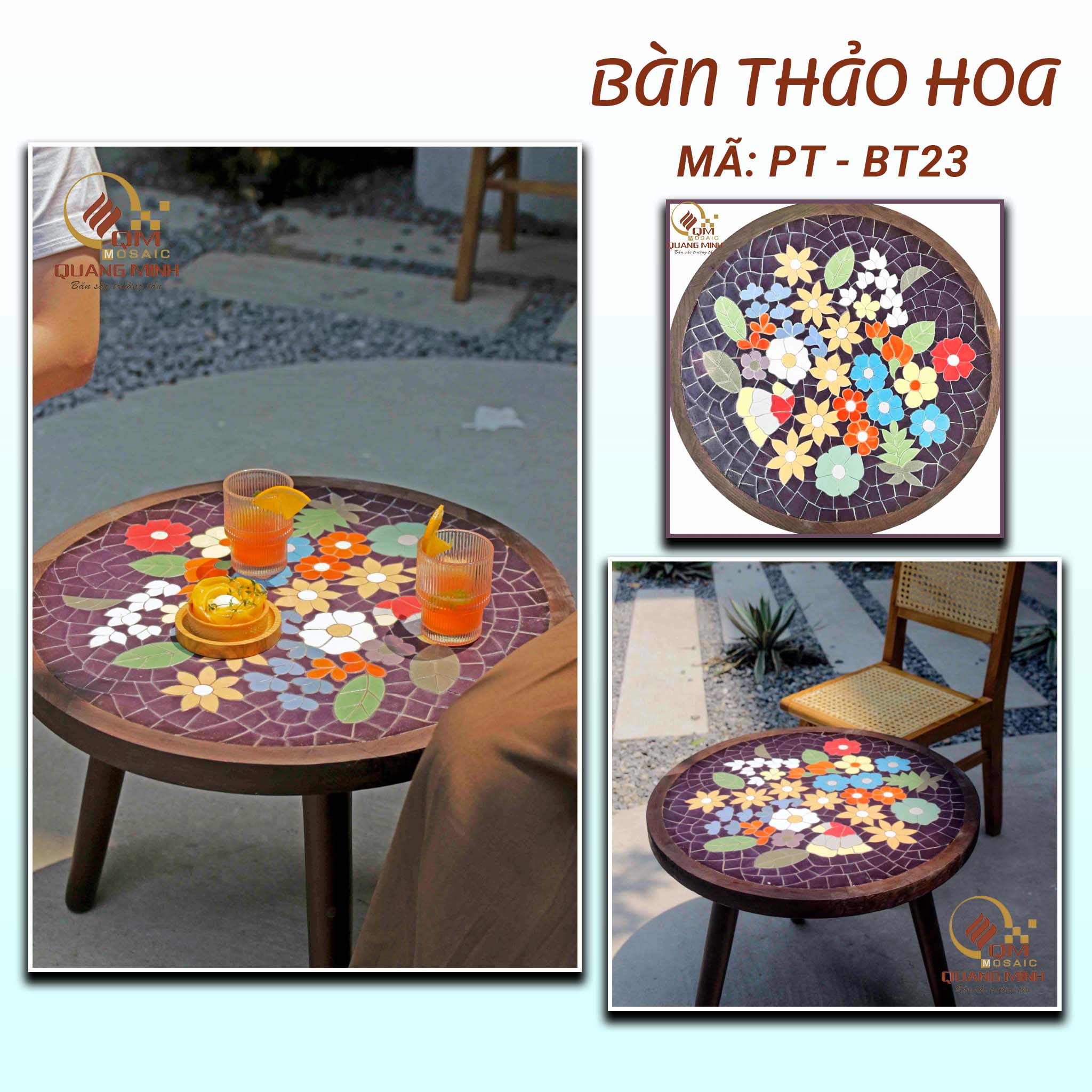 Bàn trà gốm Thảo hoa- BT23