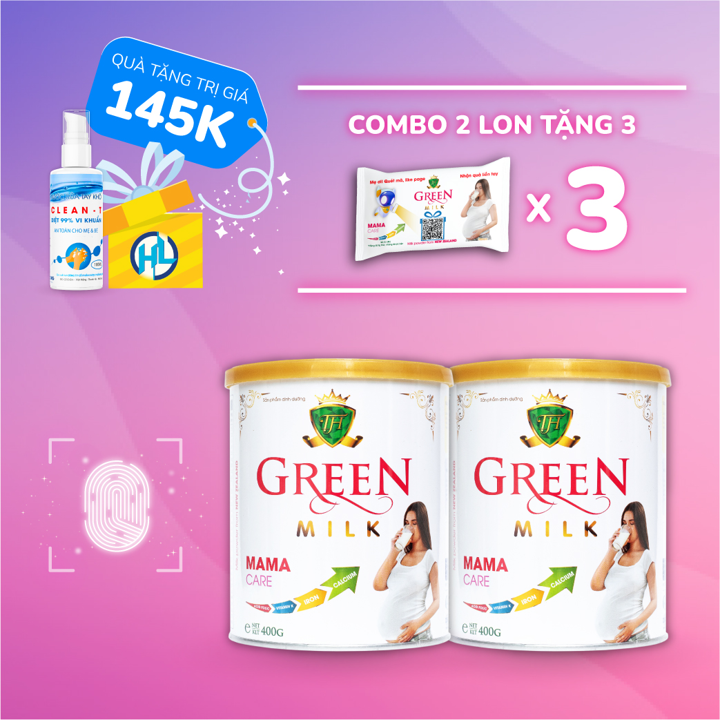 (Tặng 3 Gói Sữa + Gel rửa tay) Bộ 2 Lon Sữa Non Cho Mẹ Bầu GreenMilk Bổ Sung Canxi Dinh Dưỡng Thai Kỳ (400g)