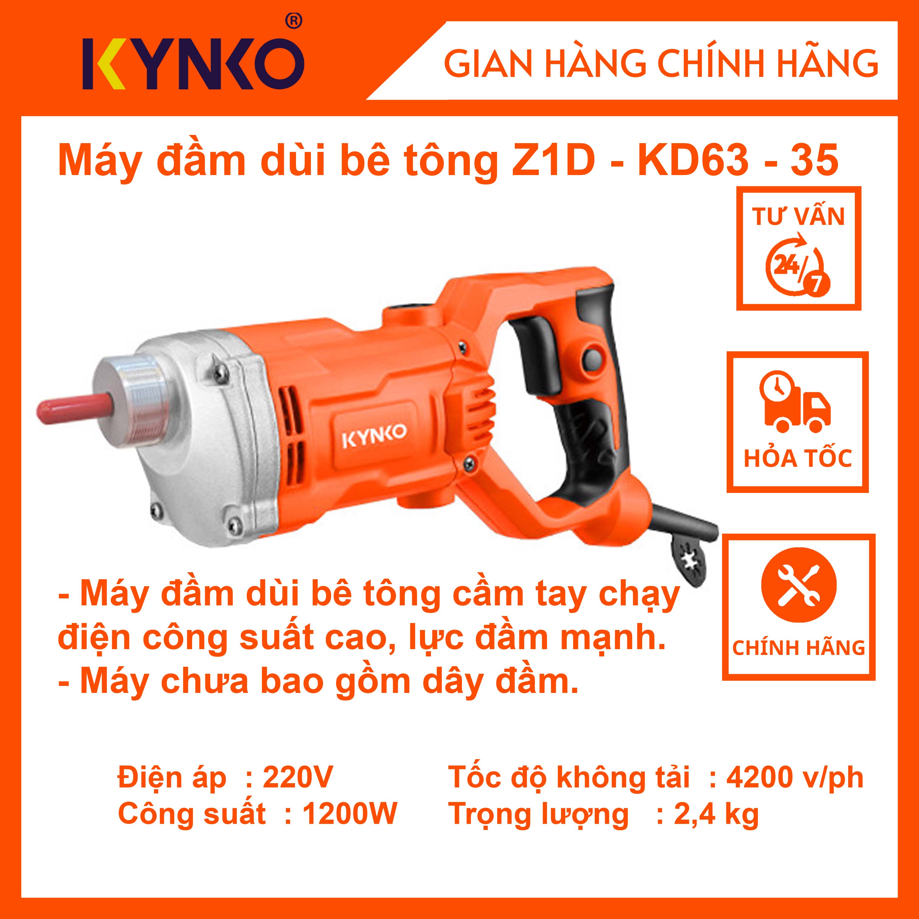 Máy đầm dùi - KD63 cầm tay chính hãng Kynko siêu bền giá tốt Z1D-KD63-35 #6632