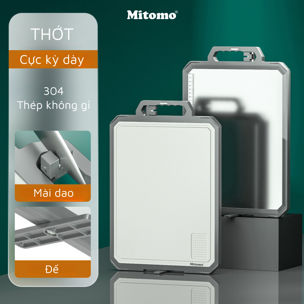 Thớt hai mặt kháng khuẩn inox 304 cao cấp, nhựa lúa mạch Mitomo MT-304PP Hàng chính hãng