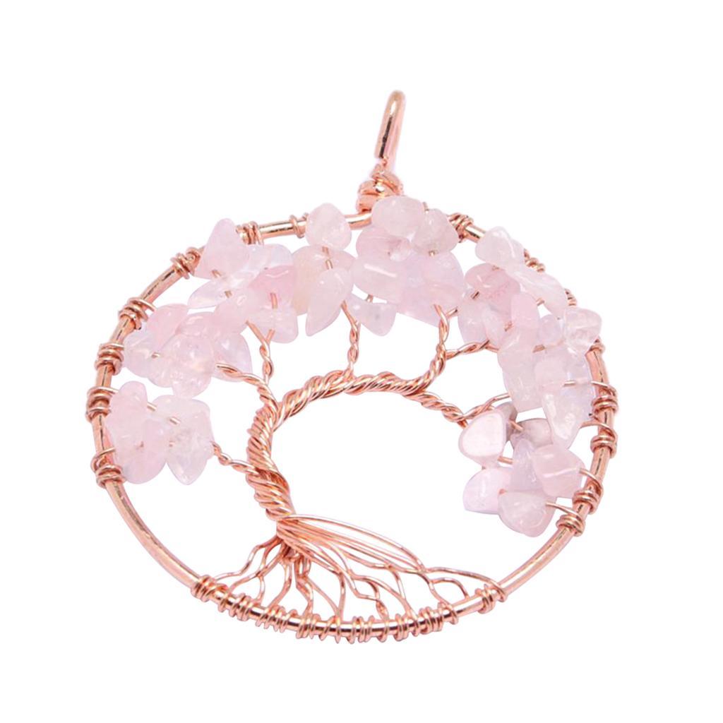 Tree of Life Pendant Crystal Necklace Gemstone Fashion Jewelry Pink