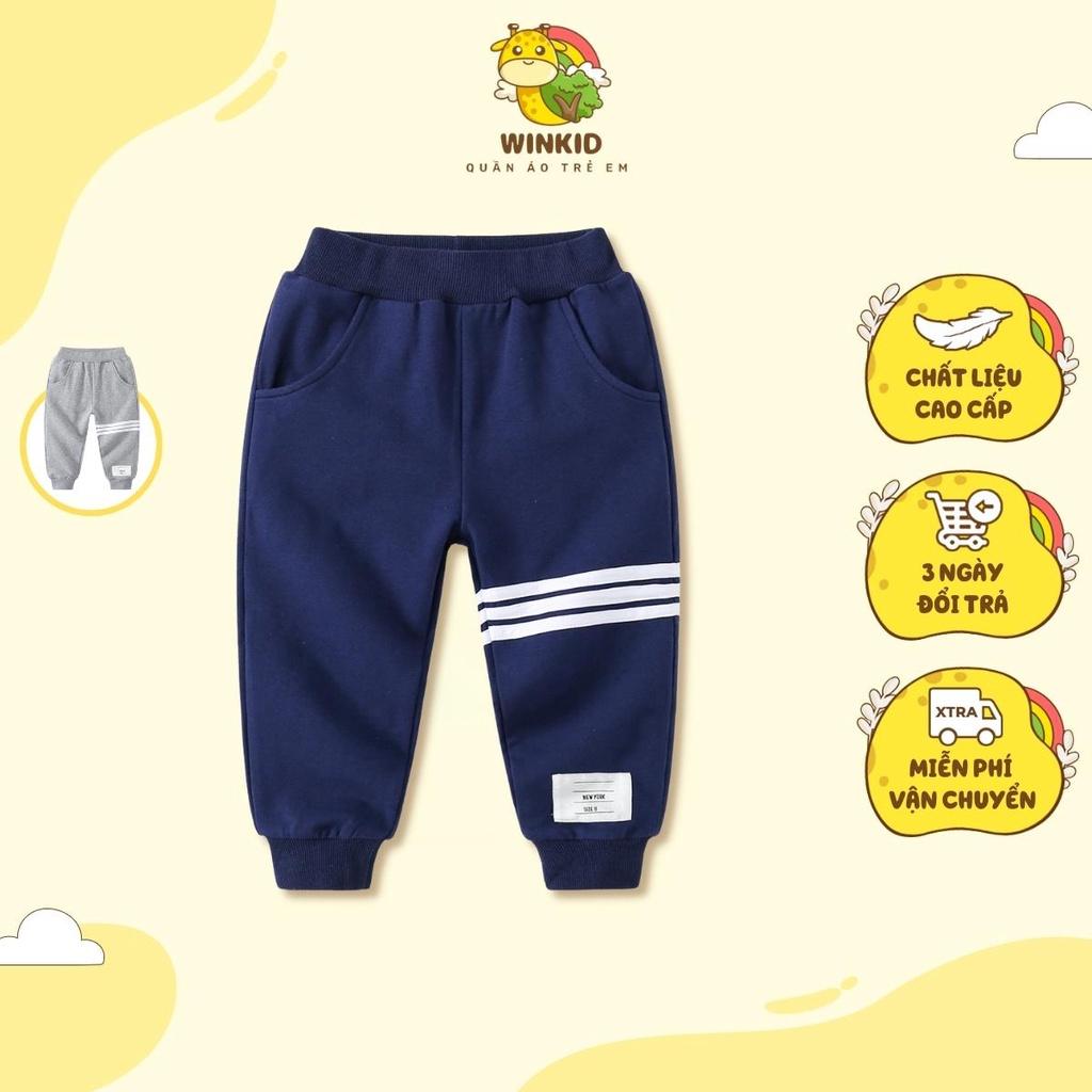 Quần nỉ cho bé WELLKIDS, quần dài thu đông chất nỉ dày họa tiết kẻ sọc thể thao - WK013
