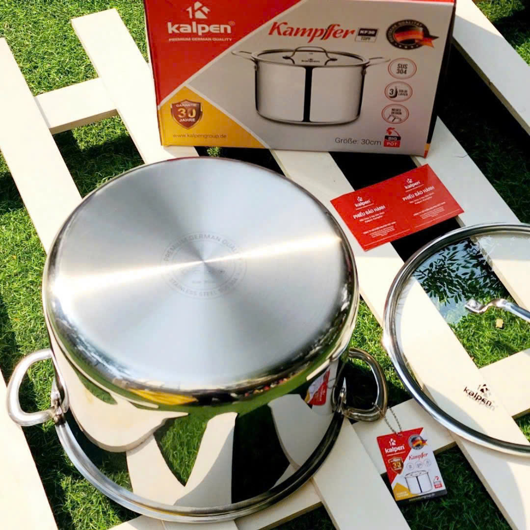 Nồi luộc gà inox 3 lớp liền khối Kalpen Kampfer 30cm, thành cao 22cm, dung tích 14L