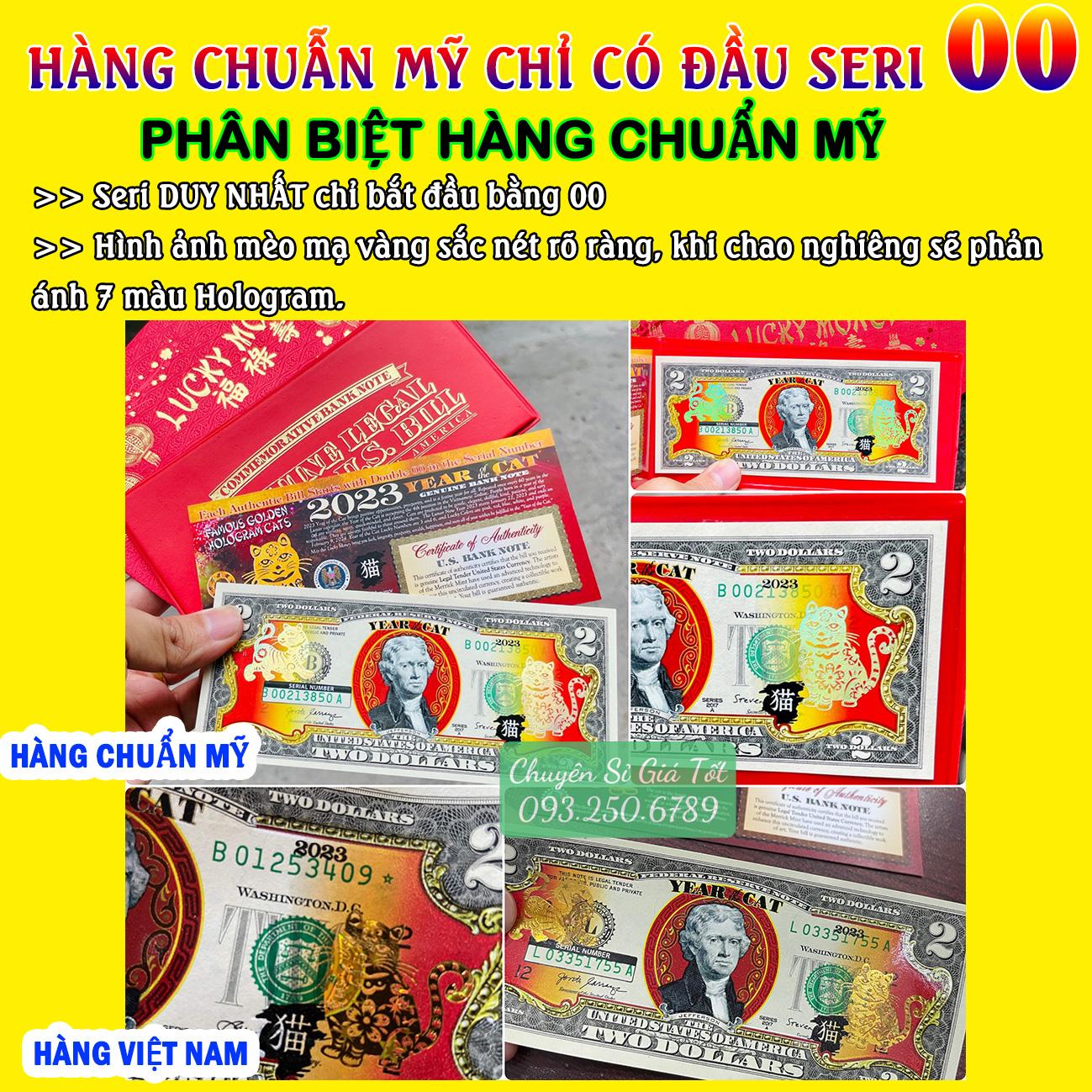 [LOẠI MỸ đầu số 00] COMBO 3 Bao Lì Xì Tiền 2 U,S.D Hình Con Mèo 2023 hình Mèo Vàng - CHUẨN HÀNG NHẬP MỸ