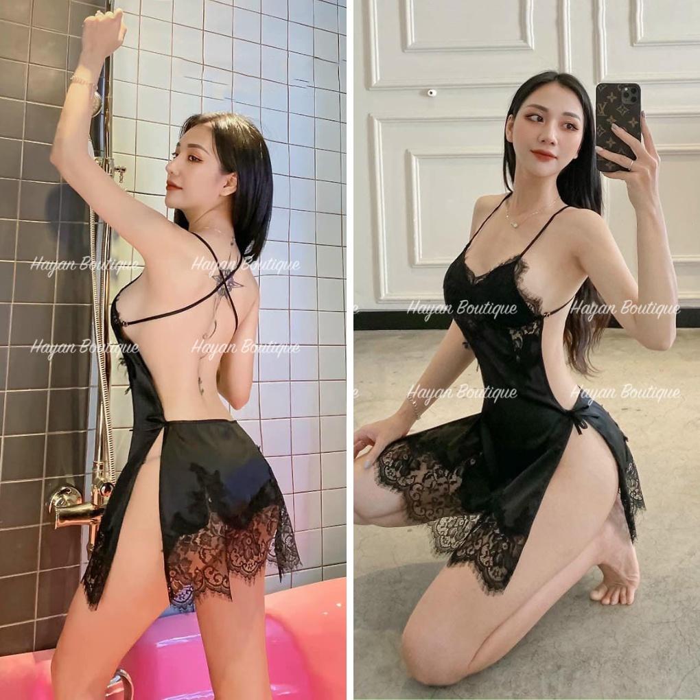 Váy ngủ sexy dây chéo lưng, đầm ngủ lụa dây buộc hông gợi cảm HT65