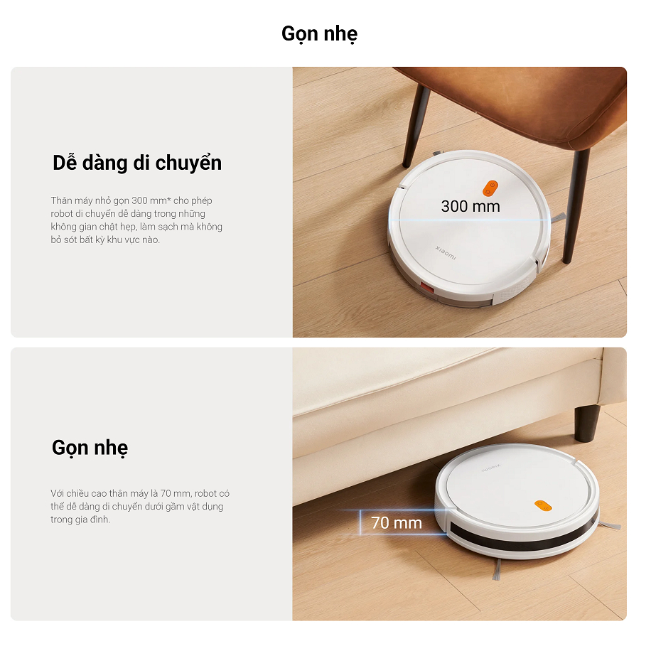 Robot Hút Bụi Lau Nhà Xiaomi Vacuum E5 - Kết Nối App Điện Thoại Thuật Toán Thông Minh Cảm Biến Chống Rơi Rớt Lực Hút 2000 Pa - Hàng Chính Hãng