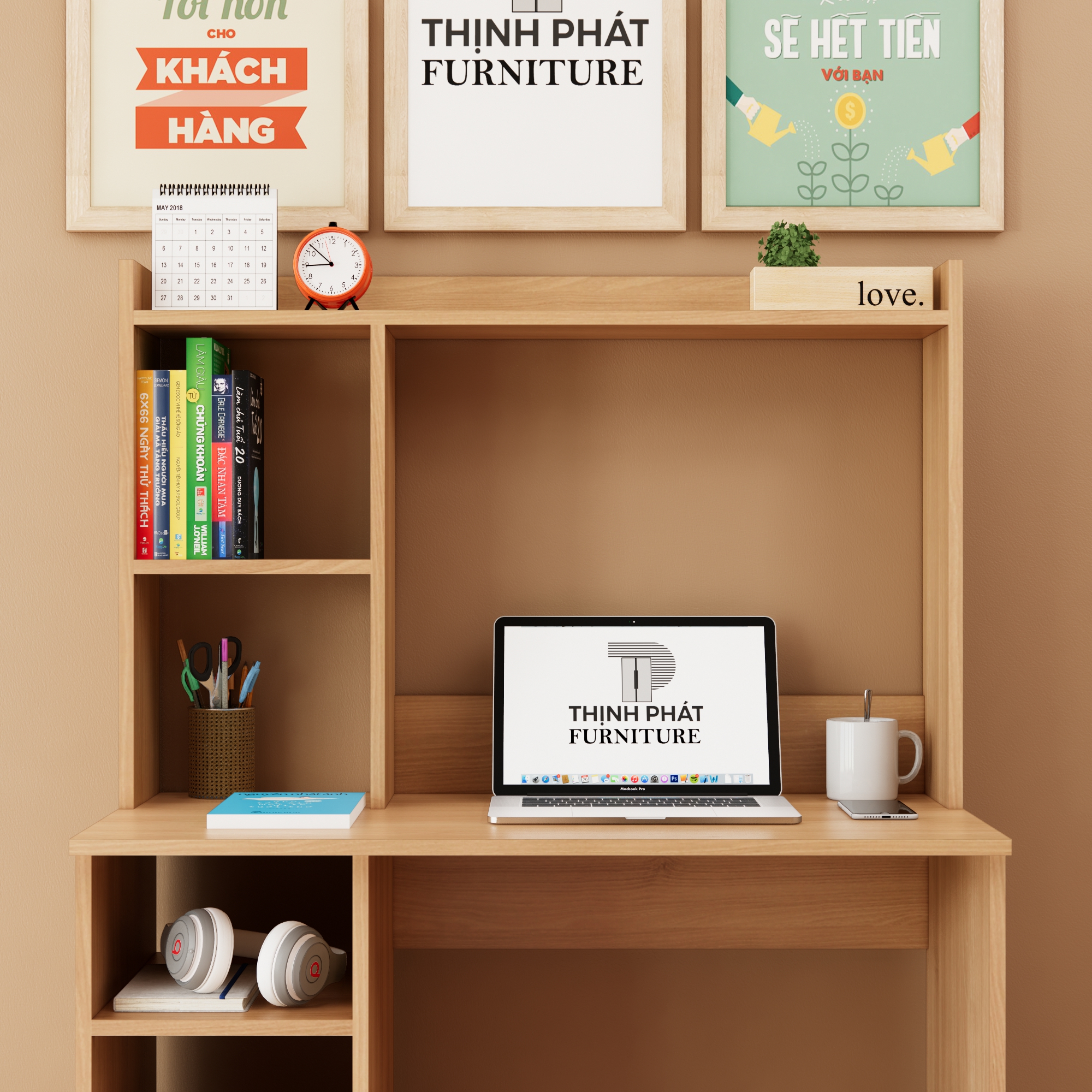 BÀN LÀM VIỆC - BÀN HỌC CÓ KỆ SÁCH - THỊNH PHÁT FURNITURE BLV-TP04