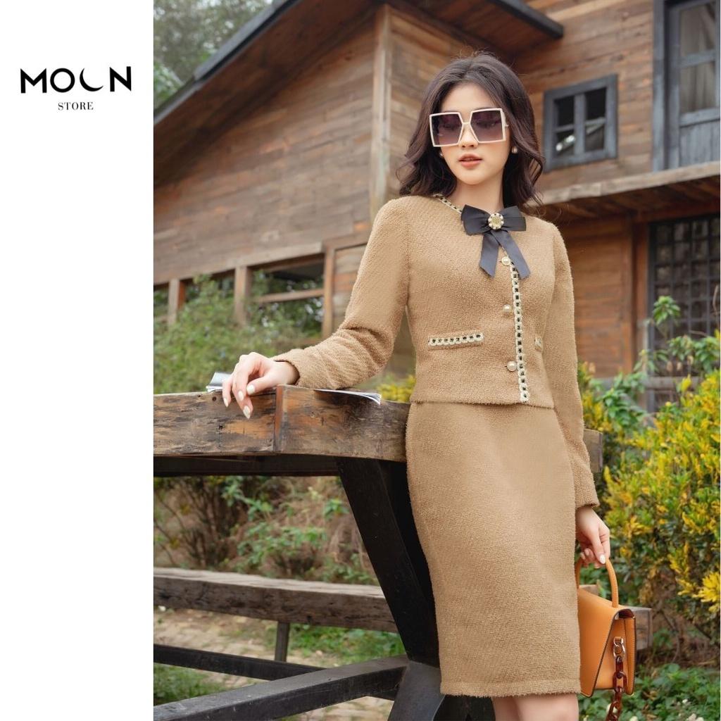 Set áo váy công sở nữ chất dạ tweed sang trọng mặc đi làm tôn dáng tôn da MSB422 MOON STORE