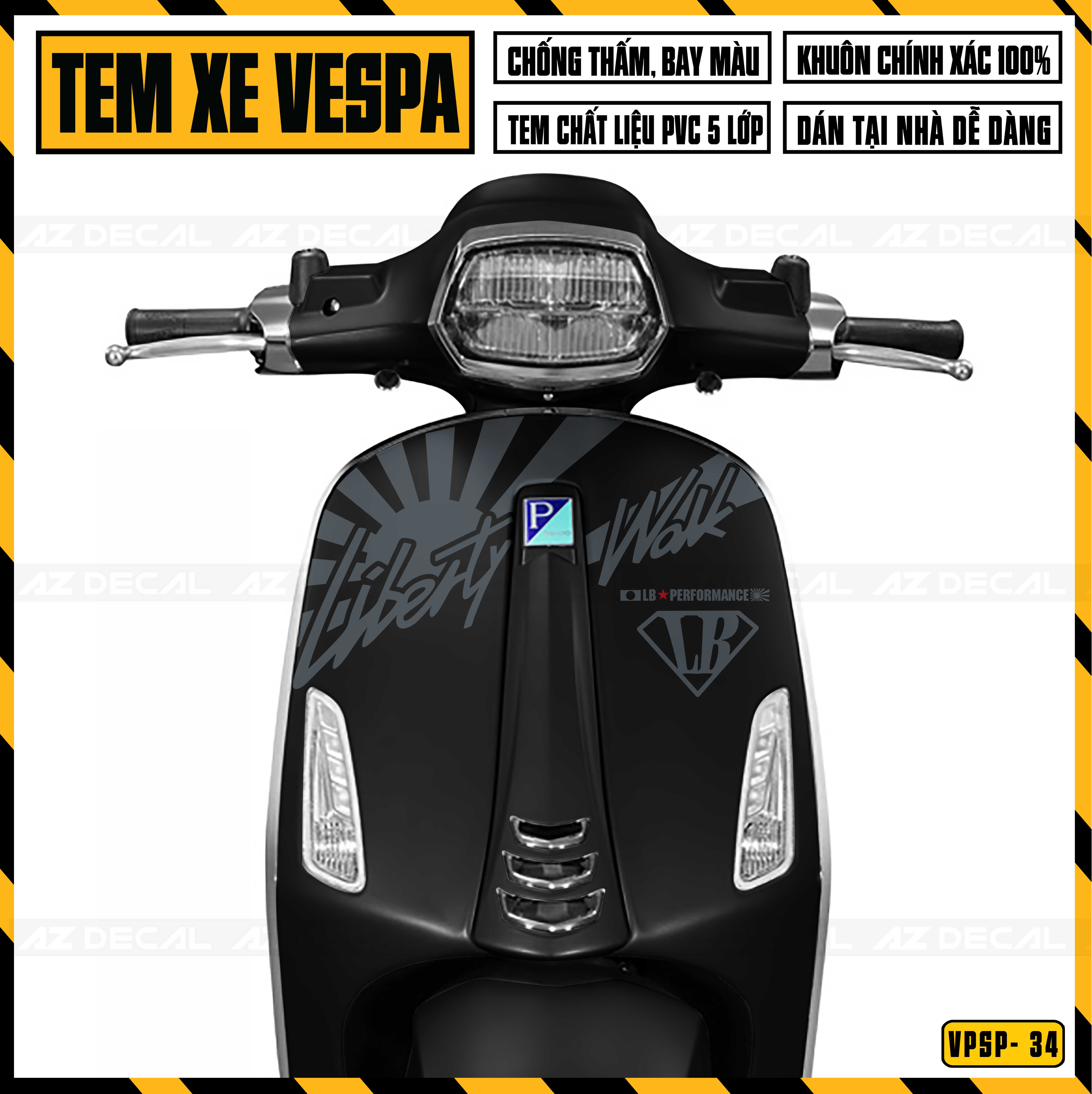 Decal Rời Dán Xe Vespa Sprint / Primavera Mẫu Libertywalk | VP34 | Tem Chế Xe Máy Chống Nước, Chống Phai Màu, Dễ Dán