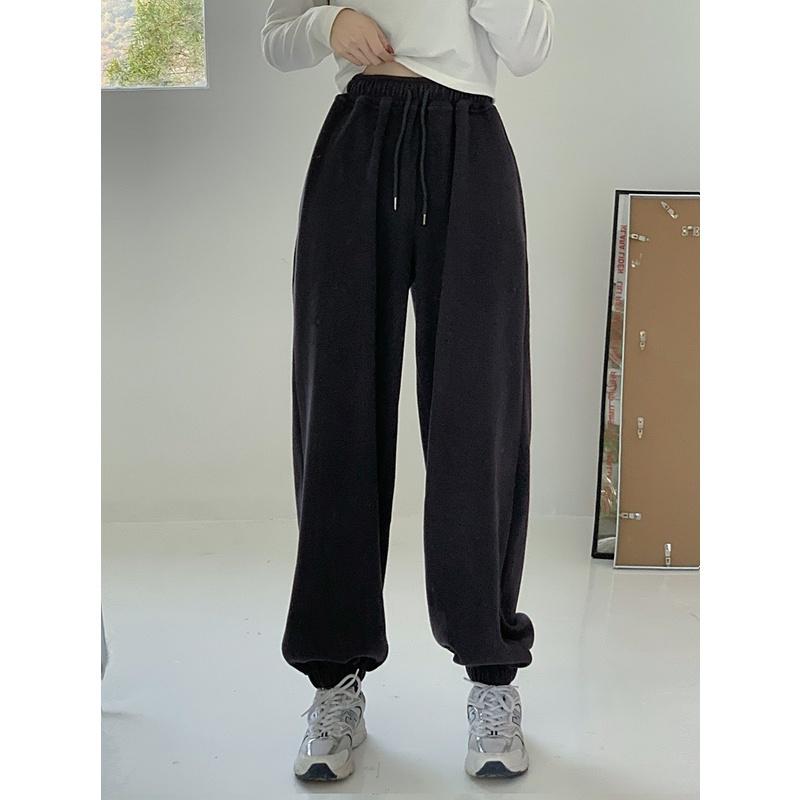 Quần jogger nữ trơn from quần ống rộng chun gấu vải nỉ ép không xù