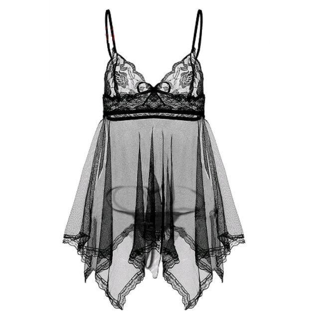 Váy ngủ sexy gợi cảm Đầm ngủ xuyên thấu 2 dây kèm quần chip DN03 *