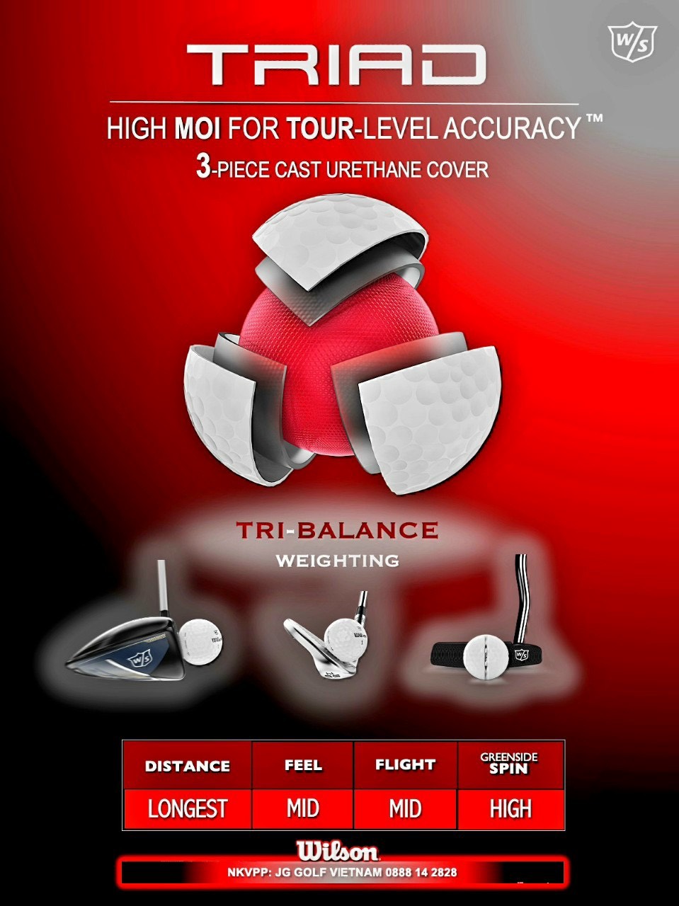 Bóng golf Wilson Triad (White)