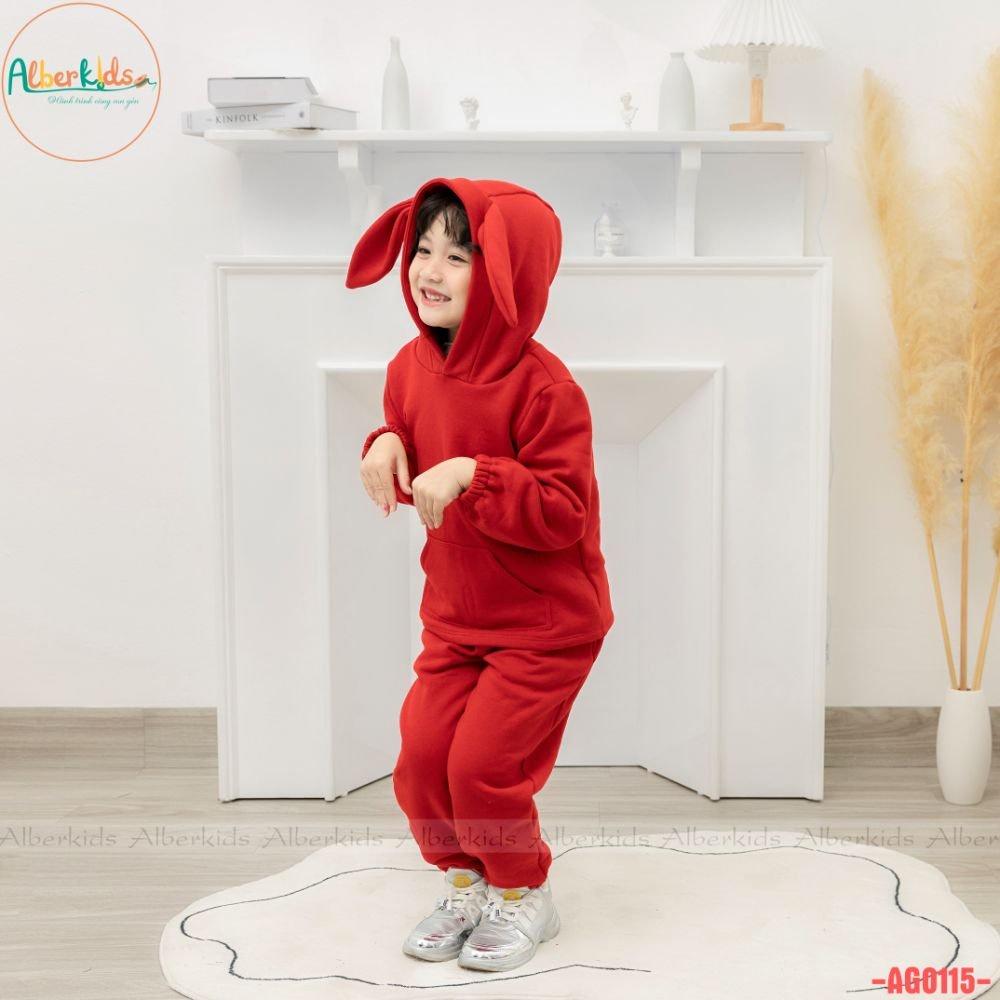 Bộ nỉ thu đông tai thỏ đáng yêu ALBER KIDS cho bé gái 2,3,4,5,6,7,8,9,10,11,12 tuổi