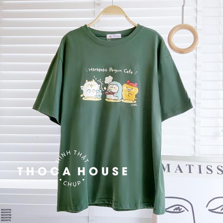 Áo thun phông rộng unisex tay ngắn in hình Harapeko THOCA HOUSE mặc đi học, đi làm cực xinh