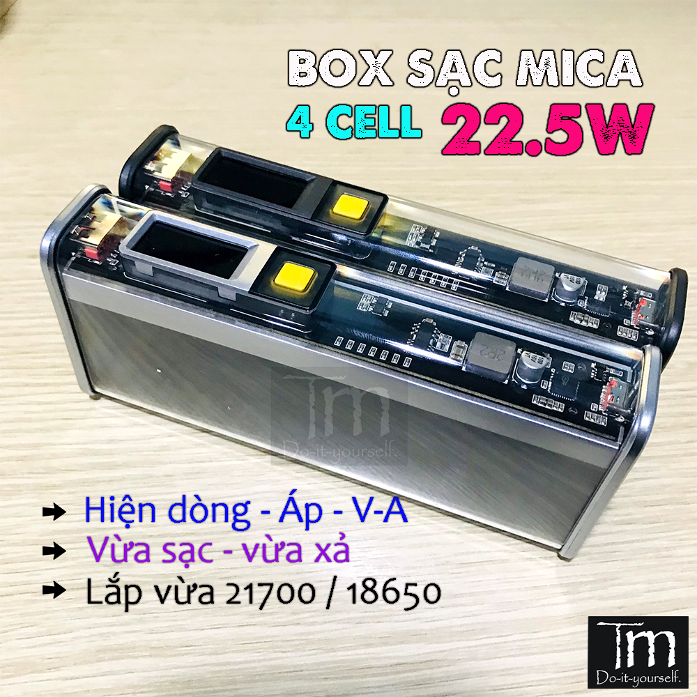 Box Sạc Dự Phòng Trong Suốt Sạc Nhanh 22.5W 4 Pin