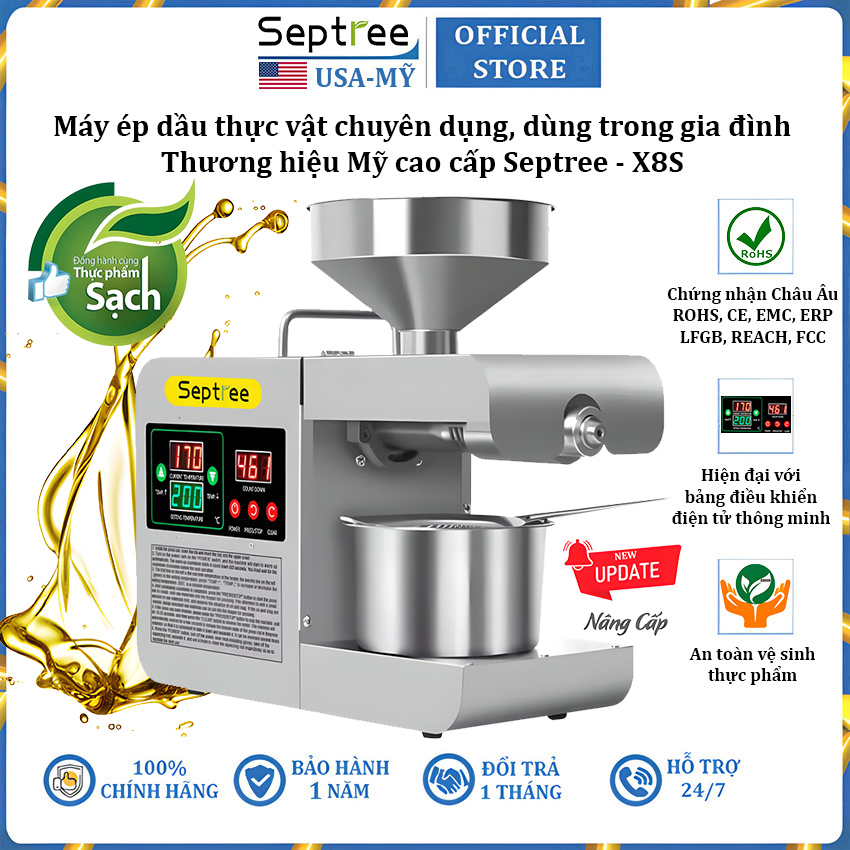 Máy ép dầu thực vật chuyên dụng thương hiệu cao cấp Septree X8S - Hàng Chính Hãng