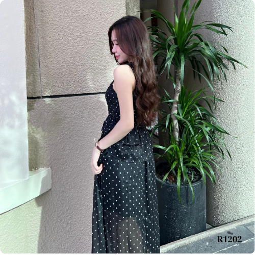 Đầm Maxi Ruzimay Chấm Bi Voan Áo Váy Rời Dáng Dài R1200