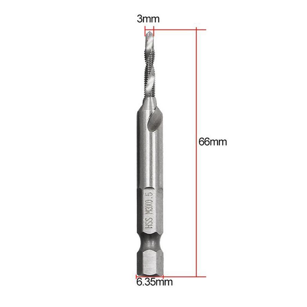 HSS 6542 Combination Drill Tap Bit Set Fractional inch 1/8'', 5/32", 3/16", 1/4", 5/16", 3/8" with 1/4” Hex Shank Spiral Flute Tapping Tool