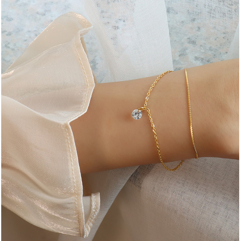 Lắc Tay 2 Tầng 1 Viên Đá Nhỏ Xinh Titan Ko Đen TT 4281