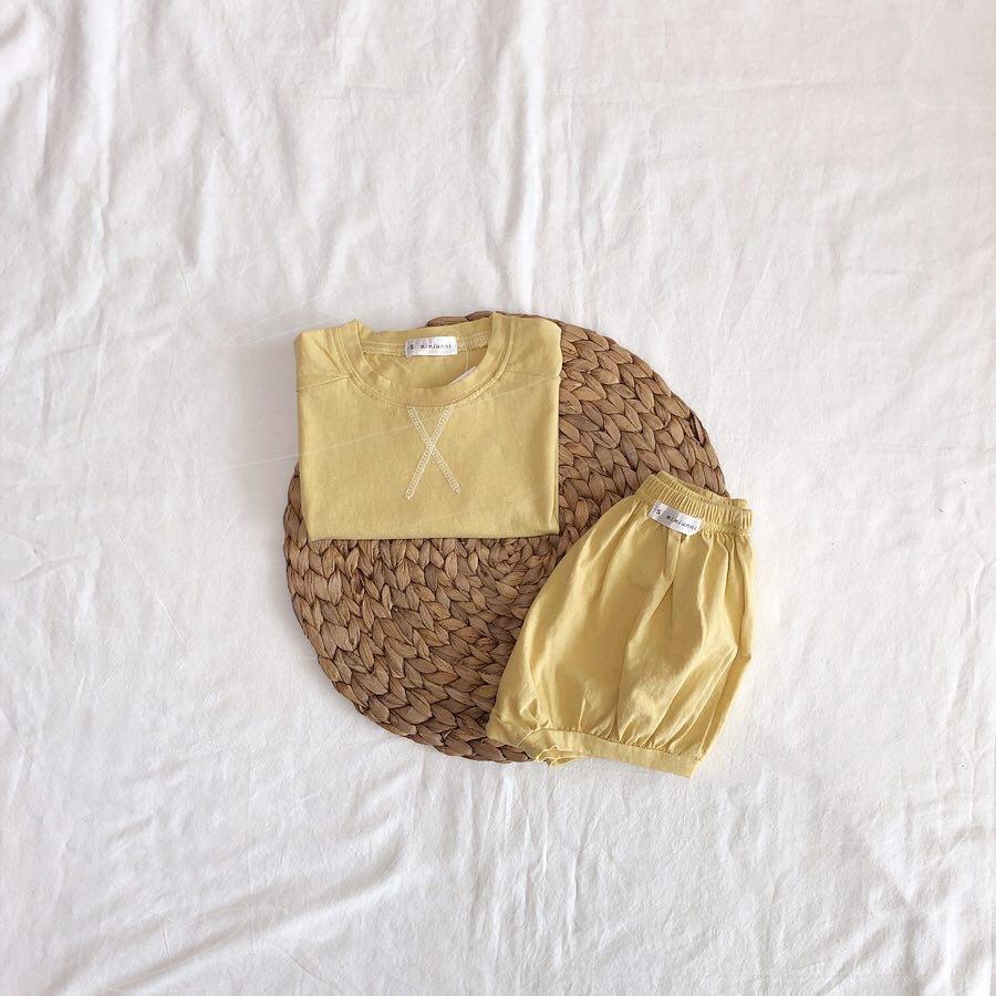 MILANCEL Mùa Hè 2021 Cho Bé Bộ Quần Áo Thun Hàn Quốc Nữ Tay Ngắn Rời Áo Thun Và Quần Short 2 Chiếc Phù Hợp Với