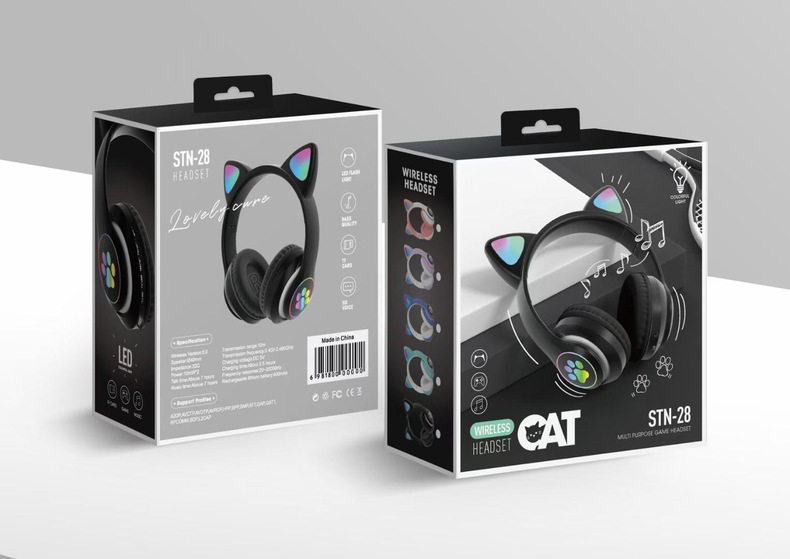 Tai nghe chụp tai kết nối Bluetooth với thiết kế tai mèo dễ thương có thể sử dụng thẻ nhớ kèm theo đèn led RGB cực đẹp