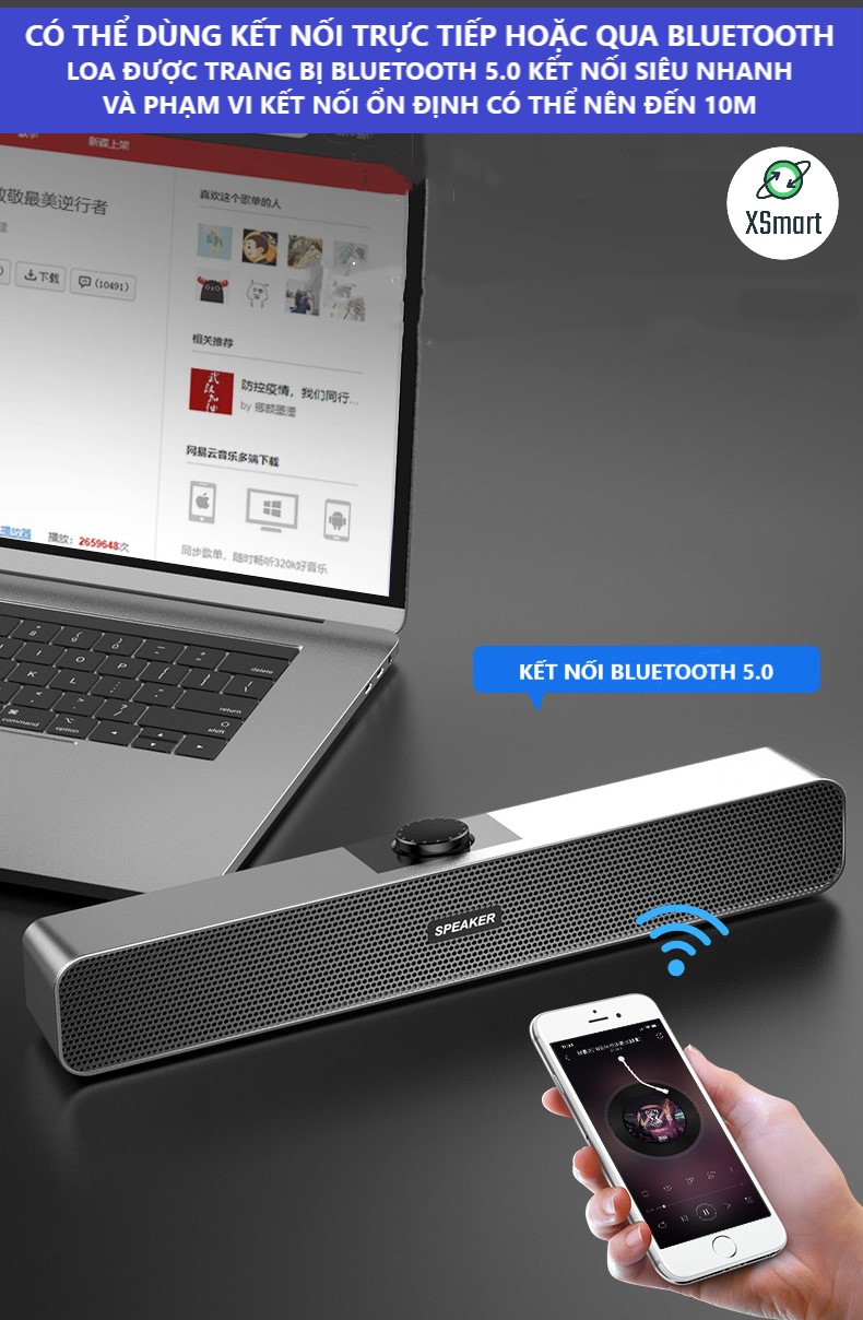 Loa Bluetooth Vi Tính, PC, Tivi XSmart SPEAKER 350BS BASS Âm Thanh 360 Độ Nghe Nhạc, Xem Phim Cực Đã, Soundbar Để Bàn - Hàng Chính Hãng