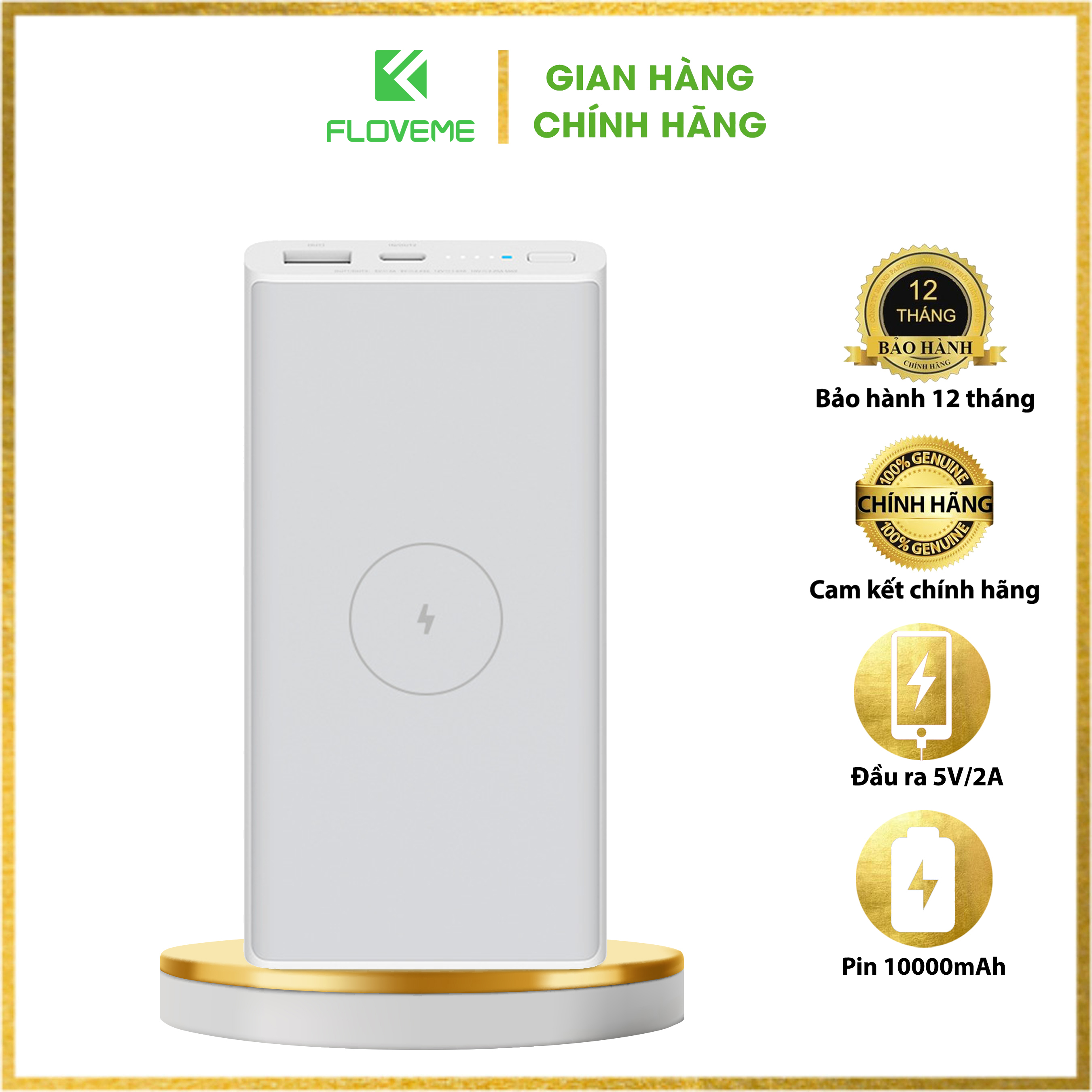 Sạc Dự Phòng Không Dây Floveme Xiao - Mi Polymer 10000mAh 2021 hỗ trợ Sạc nhanh , Công suất sạc không dây 10W MAX. - Hàng chính hãng