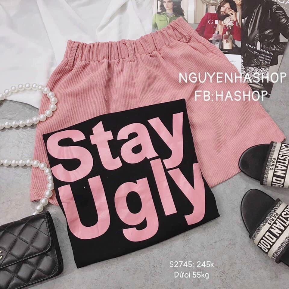 Set bộ Set bộ áo in chữ Stay kèm quần