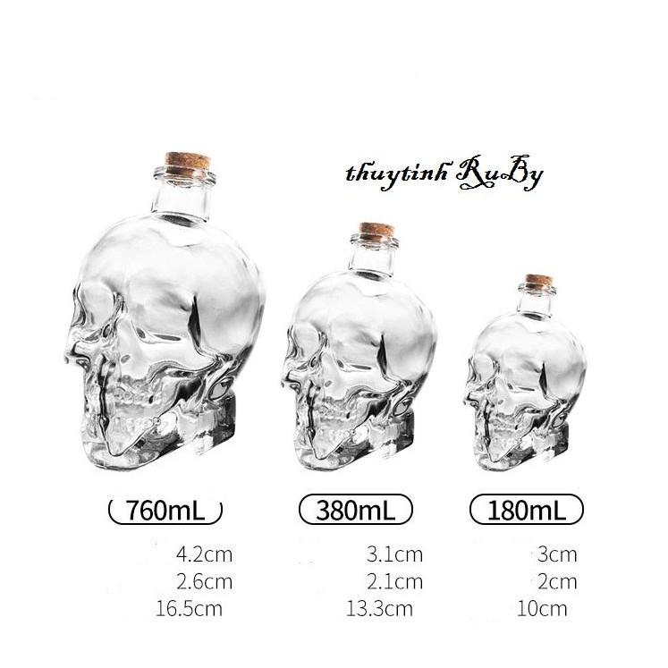 Bình Đựng Rượu Thủy Tinh Đầu Lâu 760Ml, Chai Chiet Ruou