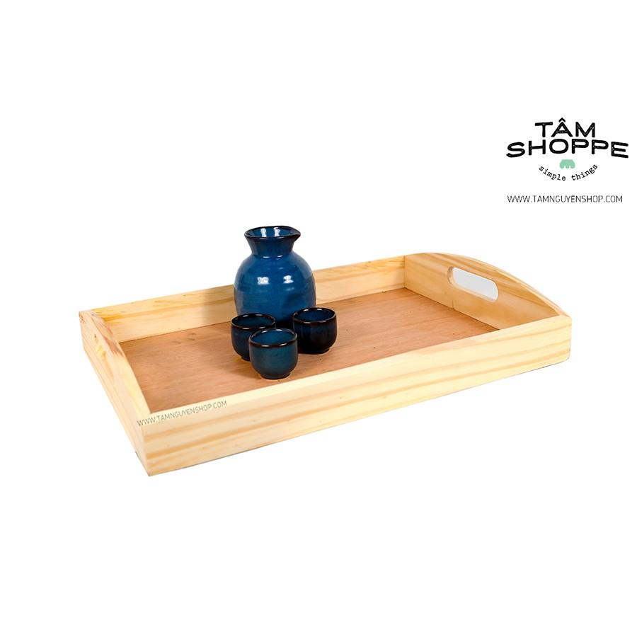Khay gỗ để trà bánh 2 quai gỗ Bigsize màu tự nhiên